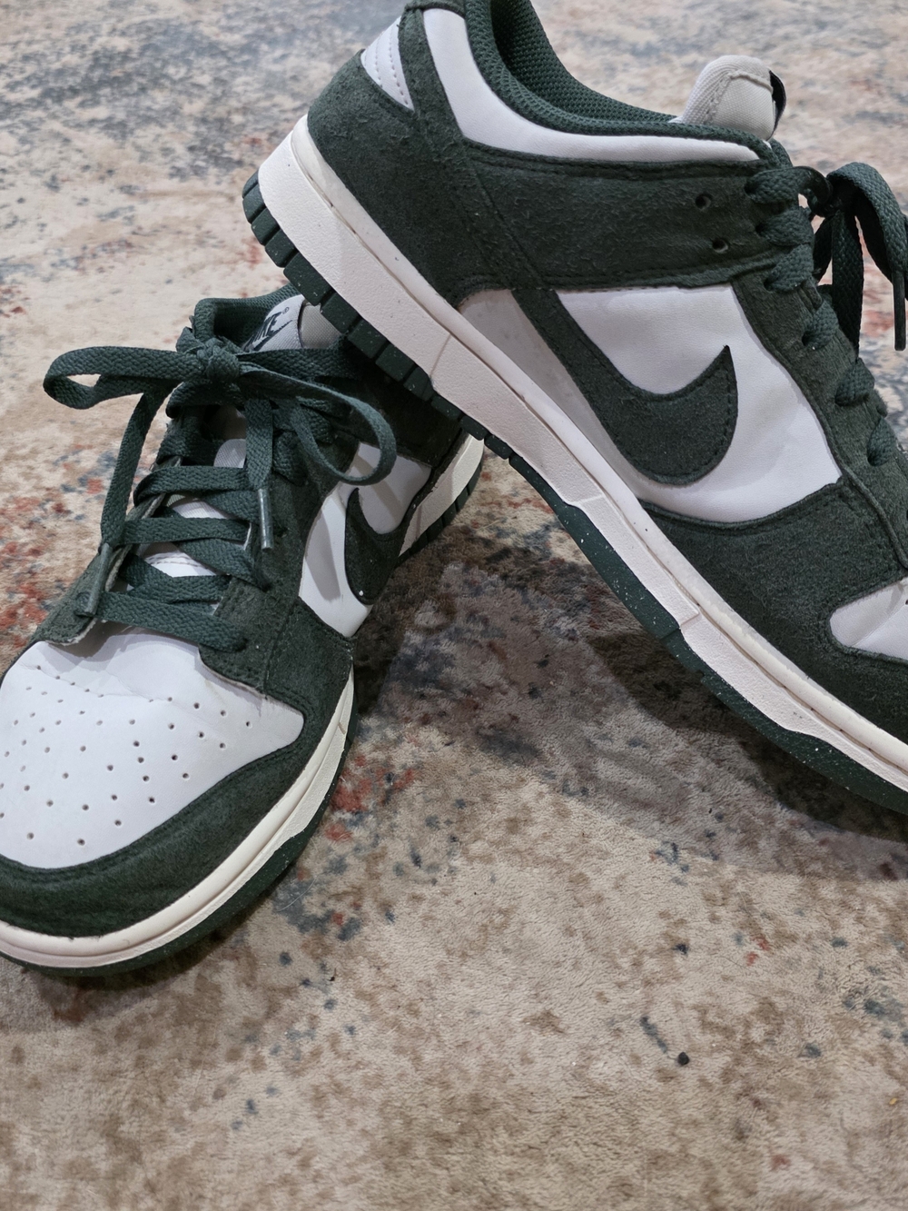 Nike Dunk Men’s Dark Green and White Suede Low-Top Sneakers